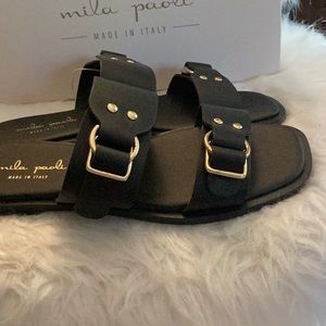NWT, Mila Paoli Black leather sandals